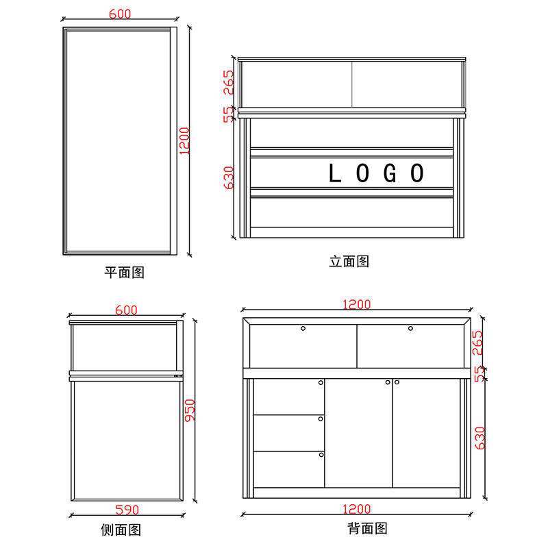 玻璃珠寶首飾展示柜Q款-03前柜